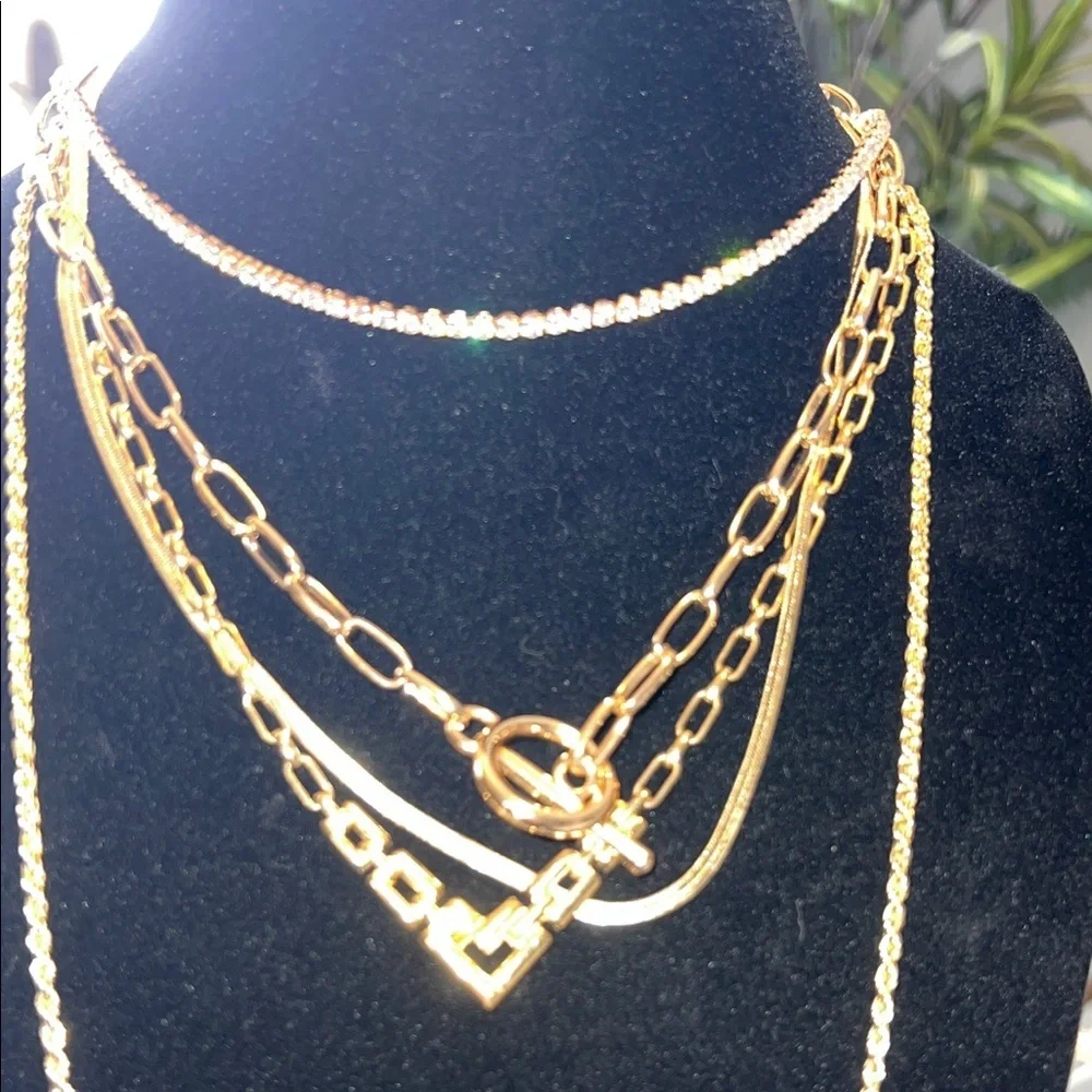 Layered Gold Multi-Chain Necklace Set - Women Jewelry set of 5